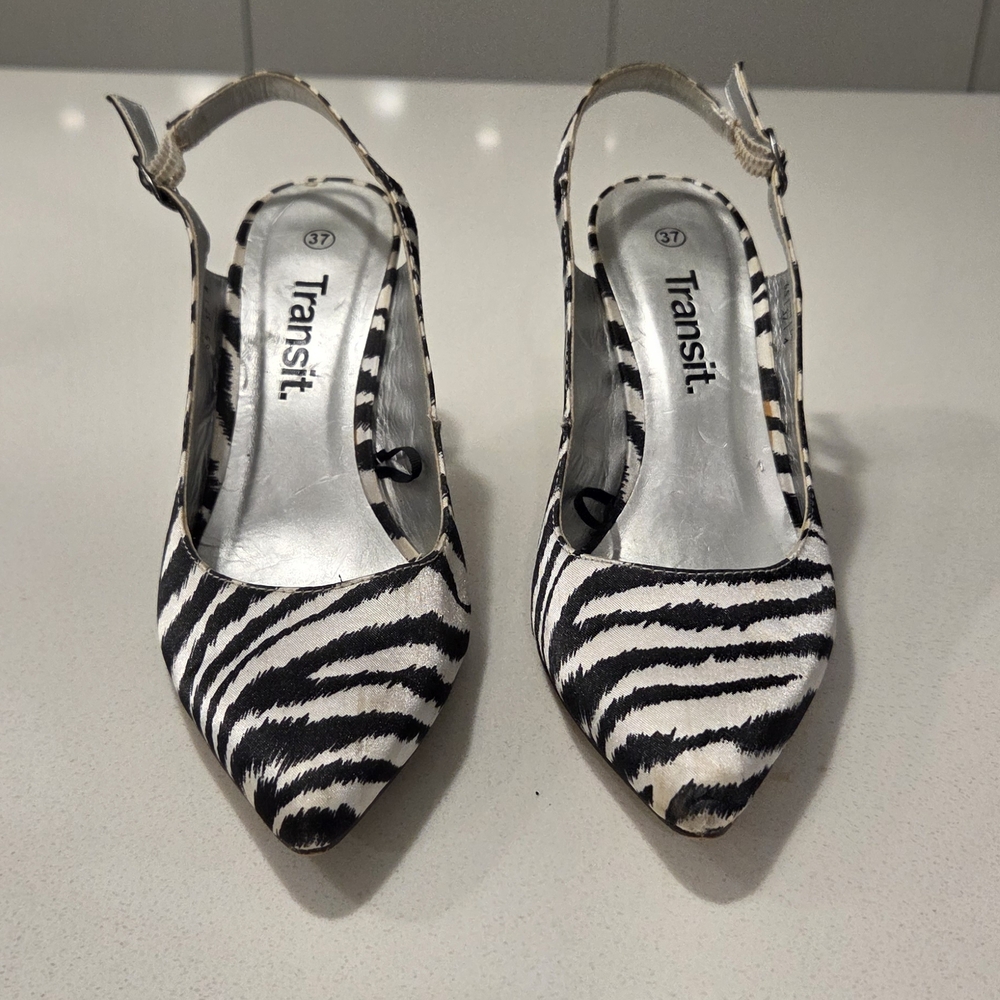 Transit Zebra-Print Slingback Pumps in Black & White - Picture 2 of 4